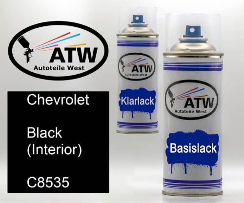 Chevrolet, Black (Interior), C8535: 400ml Sprühdose + 400ml Klarlack - Set, von ATW Autoteile West.